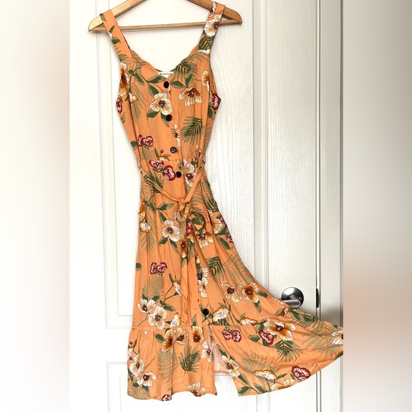Monteau Los Angeles Tropical Floral Button-Front Midid Dress Sz M Cottagecore - Picture 2 of 16